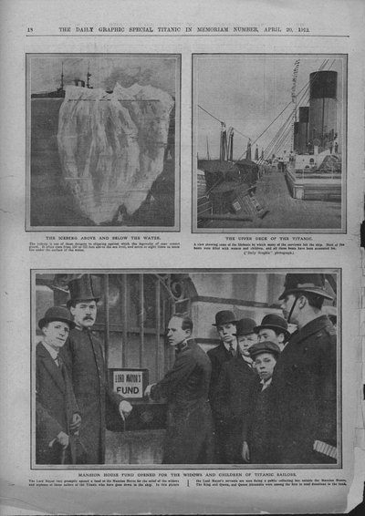 Iceberg, cubierta superior del Titanic, y fondo de Mansion House, 20 de abril de 1912 de Unbekannt