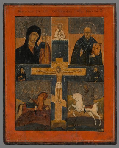 Icono - Crucifixión con la Madre de Dios de Kazán, San Nicolás, San Jorge y San Demetrio de Unbekannt