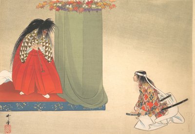 Ilustración de escena de danza Noh de Unbekannt