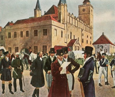 Frente al ayuntamiento en Reichenbach en Silesia durante el alto el fuego de Unbekannt