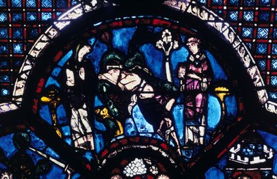 Peregrino herido ignorado por sacerdote y levita, vidriera, Catedral de Chartres, Francia, 1205-1215 de Unbekannt