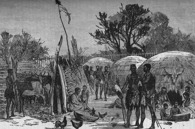 Interior de un Kraal Zuli en el río Tugela, c1880 de Unbekannt