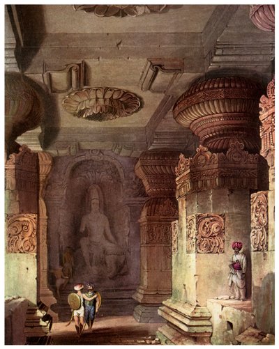 Interior de un templo cueva, Ellora, Maharashtra, India, siglo XIX de Unbekannt