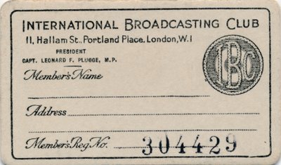 Club Internacional de Radiodifusión: Tarjeta de membresía, c1930s de Unbekannt