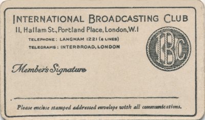 Club Internacional de Radiodifusión: Tarjeta de membresía, c1930s de Unbekannt