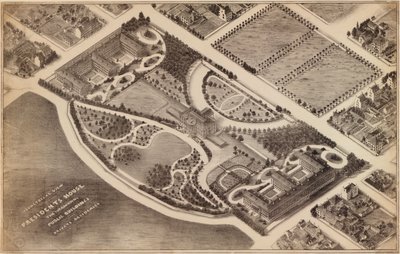 Vista isométrica de la Casa del Presidente, los edificios públicos circundantes y las residencias privadas : [Washington D.C.] de Unbekannt