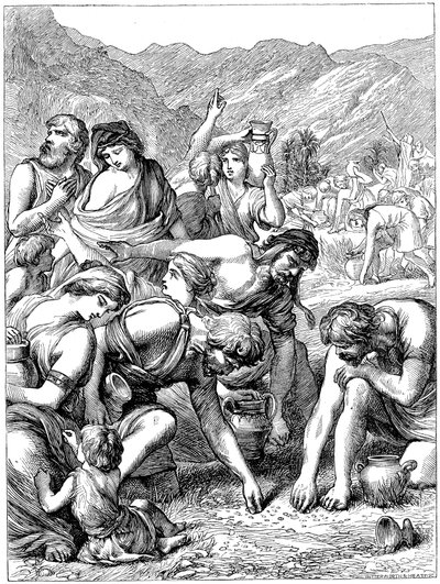 Israelitas en el desierto recogiendo el maná que cayó del cielo, 1869 de Unbekannt
