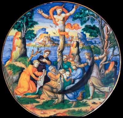 Plato de loza italiana que muestra el nacimiento de Adonis, c. siglo XVI de Unbekannt