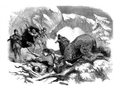 La estrecha escapada de Jack Curling de un oso feroz, 1855 de Unbekannt