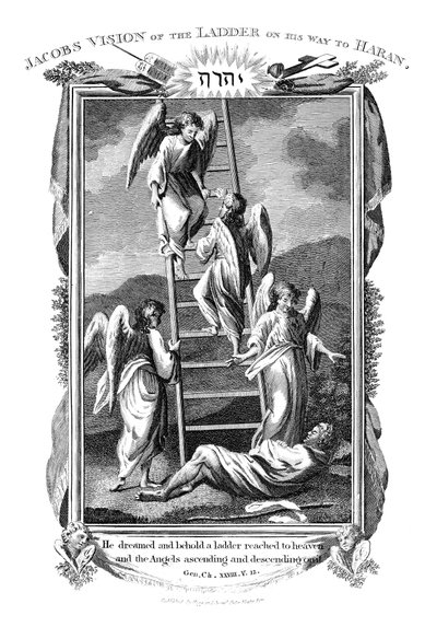 El sueño de Jacob con ángeles subiendo y bajando la escalera al cielo de Unbekannt