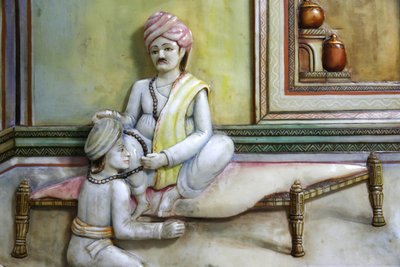Templo hindú Jalaram Prathna, Leicester. Obra de arte que representa la vida de Jalarambapa. Reino Unido de Unbekannt