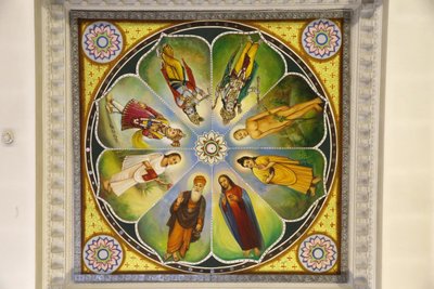 Templo hindú Jalaram Prathna, Leicester. Arte en el techo. Dioses (incluido Jesucristo). Reino Unido de Unbekannt