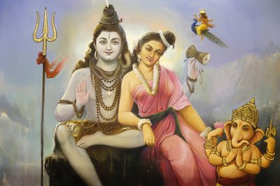 Templo hindú Jalaram Prathna, Leicester. Fresco que representa a Shiva, Parvati y Ganesh. Reino Unido de Unbekannt