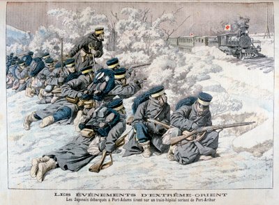 Ataque japonés a un tren hospital cerca de Port Arthur, Manchuria, Guerra Ruso-Japonesa, 1904 de Unbekannt