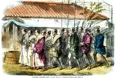 Oficiales japoneses yendo a pagar visitas de felicitación, Japón, 1865 de Unbekannt