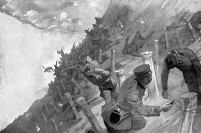 Tropas japonesas masacradas cruzando alambre de púas ruso, Guerra Ruso-Japonesa, 1904-5 de Unbekannt