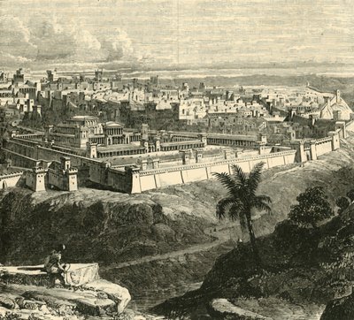 Jerusalén en la época de Jesucristo, mostrando el Templo restaurado por Herodes el Grande, 1890 de Unbekannt