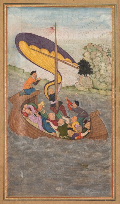 Jesús siendo despertado durante una tempestad en el Mar de Galilea, de un Mirat al-quds..., 1602-1604 de Unbekannt