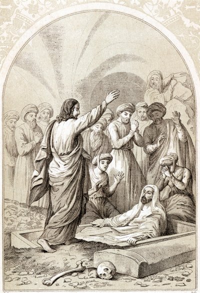 Jesús resucitando a Lázaro de la tumba, c1880 de Unbekannt