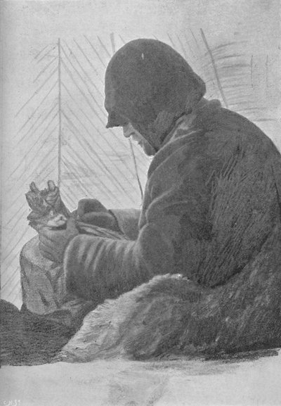 Johansen Sentado en el Saco de Dormir en la Cabaña, c1893-1896, 1897 de Unbekannt