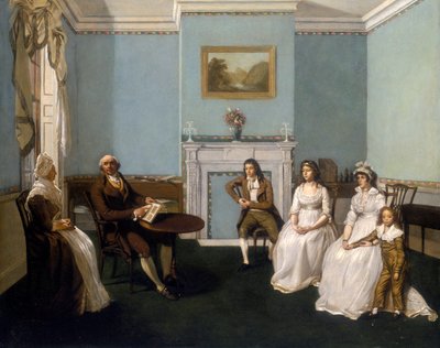 John Middleton con su familia en su sala de estar de Unbekannt