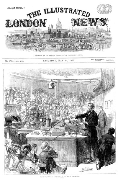 John Tyndall dando una conferencia sobre electromagnetismo en la Royal Institution, Londres. Mayo 1870 de Unbekannt