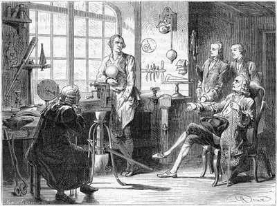 Joseph Black visitando a James Watt en su taller de Glasgow, c1760 c1879 de Unbekannt