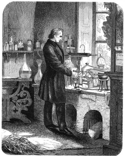Justus von Liebig, químico alemán, trabajando en su laboratorio, mediados del siglo XIX c. 1885 de Unbekannt