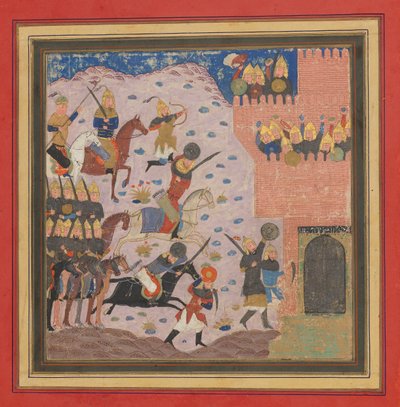 Kai Khusrau, Gudarz y Giv Capturando la Fortaleza del Demonio, Bahman ..., ca. 1430-40 de Unbekannt