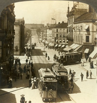 Calle Karl Johan, W.N.W. al Palacio Real, Christiania, Noruega, c. 1905 de Unbekannt