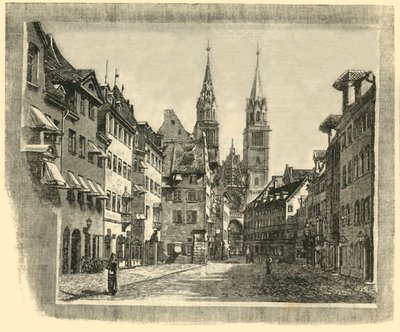 Karolinen-Strasse y la Iglesia de San Lorenzo, Núremberg, 1890 de Unbekannt