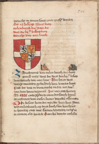 Kattendijkekroniek - Die historie of die cronicke van Hollant, van Zeelant ende van Vrieslant ende van den stichte van Uutrecht ende van veel landen die men hierna nomen sal - KB KW 1900 A 008, folium 500r de Unbekannt