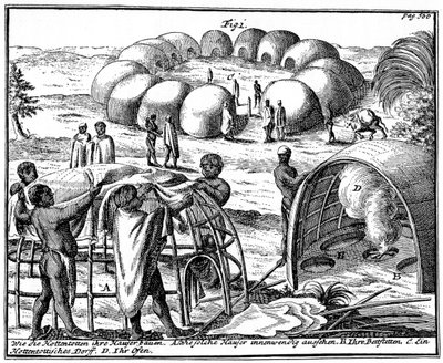 Cabañas y kraal Khoikhoi, Sudáfrica, 1931 de Unbekannt