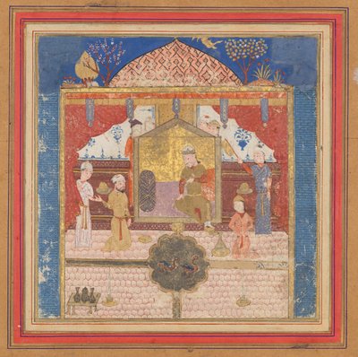Khusrau Parviz ante su padre Hurmuzd, folio de un Shahnama, ca. 1430-40 de Unbekannt