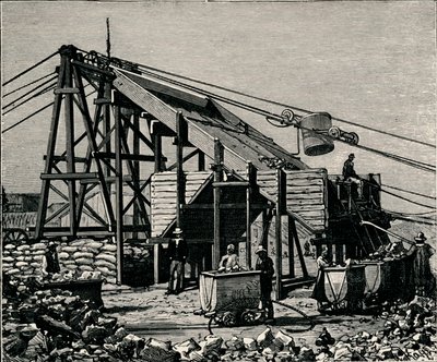 Mina de diamantes de Kimberley: aparato para levantar la tierra diamantífera, 1896 de Unbekannt