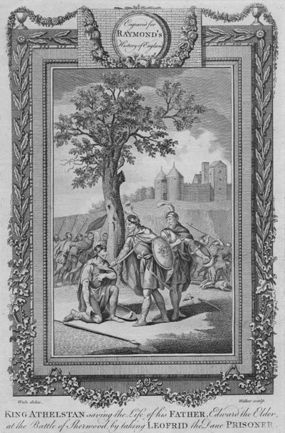 El rey Athelstan salvando la vida de su padre, Eduardo el Viejo en la Batalla de Sherwood, c1787 de Unbekannt