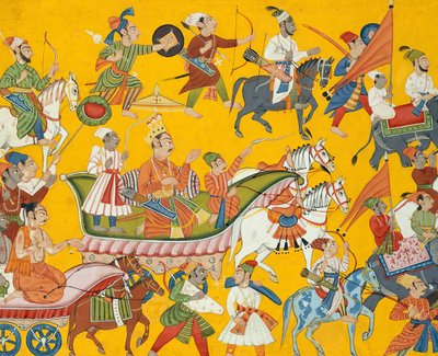 El Rey Dasaratha y su séquito proceden a la boda de Rama: Folio del Shangri..., ca. 1690-1710 de Unbekannt
