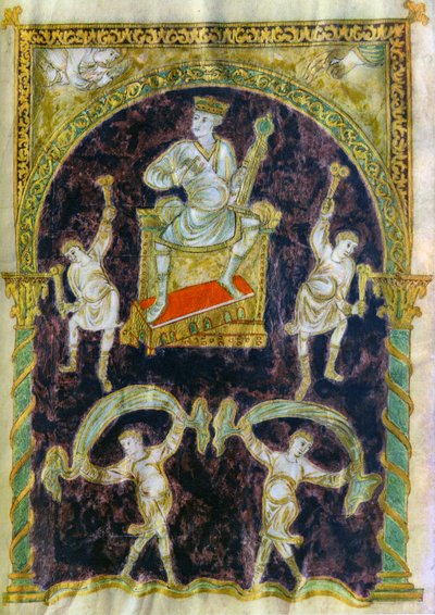 El Rey David entronizado, bailarines, finales del siglo IX, 890-900, Abadía de St Gall de Unbekannt