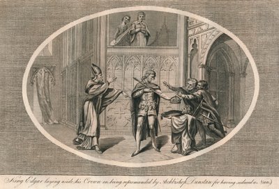 El rey Edgar dejando su corona al ser reprendido por el arzobispo Dunstan, c. 960s, 1793 de Unbekannt