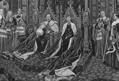 El rey Eduardo VII y la reina Alejandra en la apertura del primer parlamento de Su Majestad, 1901 de Unbekannt