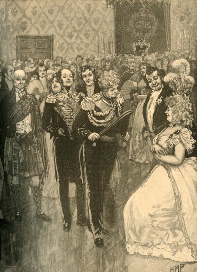 El rey Jorge IV celebrando una recepción en el Palacio de Holyrood, Edimburgo, 1822 c1890 de Unbekannt