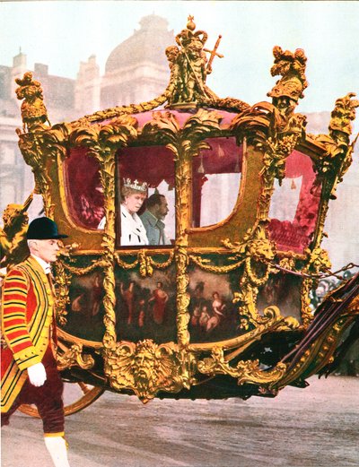 El rey Jorge V y la reina María en el histórico coche estatal, c. 1935 de Unbekannt
