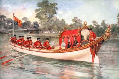 El rey Jorge V y la reina María visitando la regata de Henley en la barcaza estatal, 1912 de Unbekannt