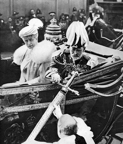El Rey Jorge V toca la Espada de la Ciudad, en Temple Bar, Londres, 1930s de Unbekannt