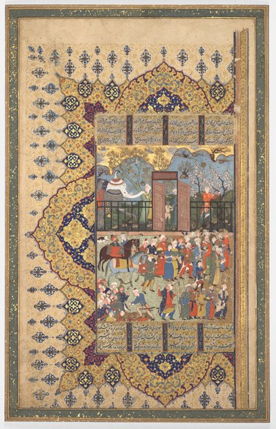 El rey Luhrasp asciende al trono: Una procesión llega a la corte, c. 1560s-80s de Unbekannt