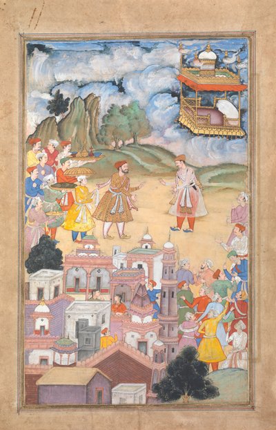 El rey Sal visita a Kala Yavana, Folio de una leyenda de Harivamsa de Hari Krishna de Unbekannt