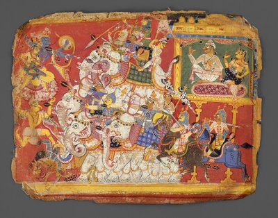 Krishna lucha contra los ejércitos del demonio Naraka: Página de un manuscrito del Bhagavata Purana, ca. 1540 de Unbekannt