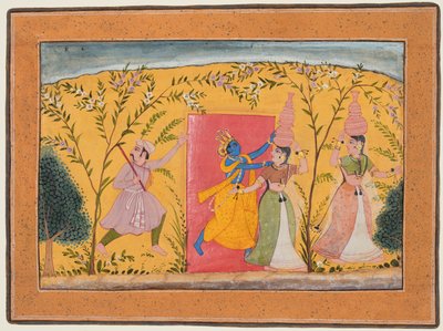 Krishna exige un peaje a las lecheras, de un Bhagavata Purana, c. 1600 de Unbekannt