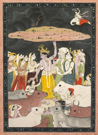 Krishna levantando el monte Govardhana, c. 1780-1790 de Unbekannt