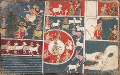 Krishna Tocando la Flauta y otros Episodios del Bhagavata Purana, c. 1650 de Unbekannt